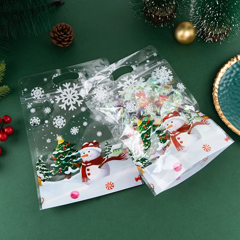 LBSISI Life 50pcs Christmas Handle Bag For Candy Chocolate Cookie Nougat Biscuit Packing Gift Santa Zipper Bags