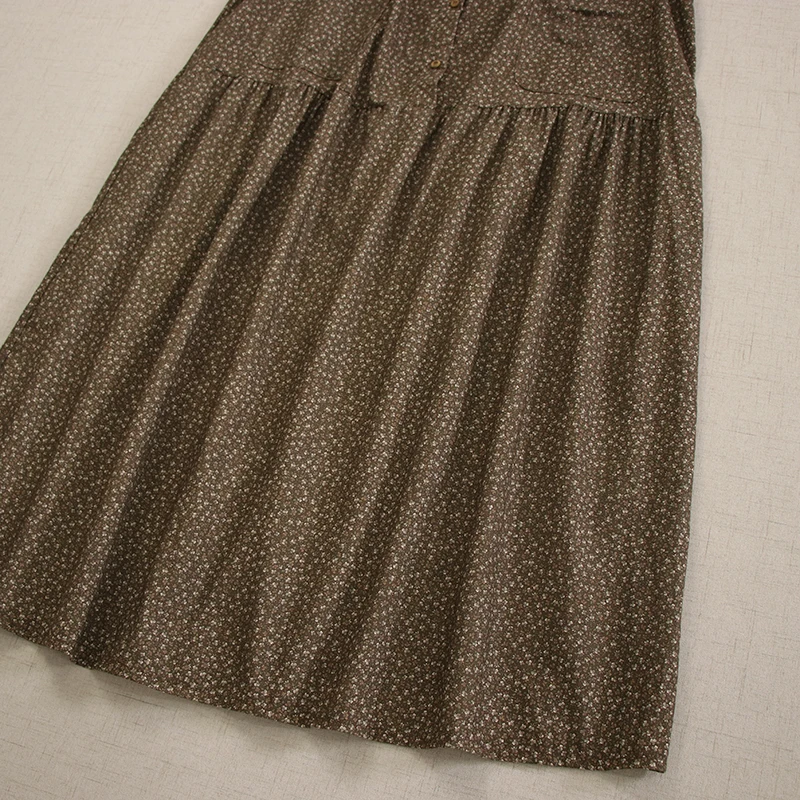 Spring Summer Japanese Vintage Mori Girl Floral Printed Tank Dress Women Half Open Collar Sleeveless Casual Loose Cotton Dress