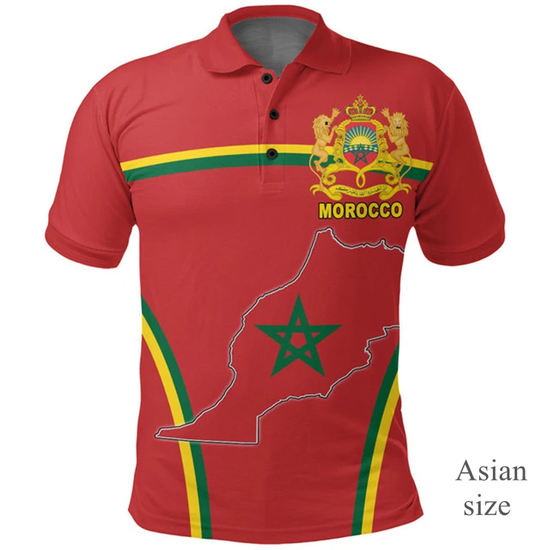 Morocco Flag 3D Print Men Polo Shirt New Casual African Country Morocco Emblem Golf Polo Shirts Unisex Streetwear Kids Clothing