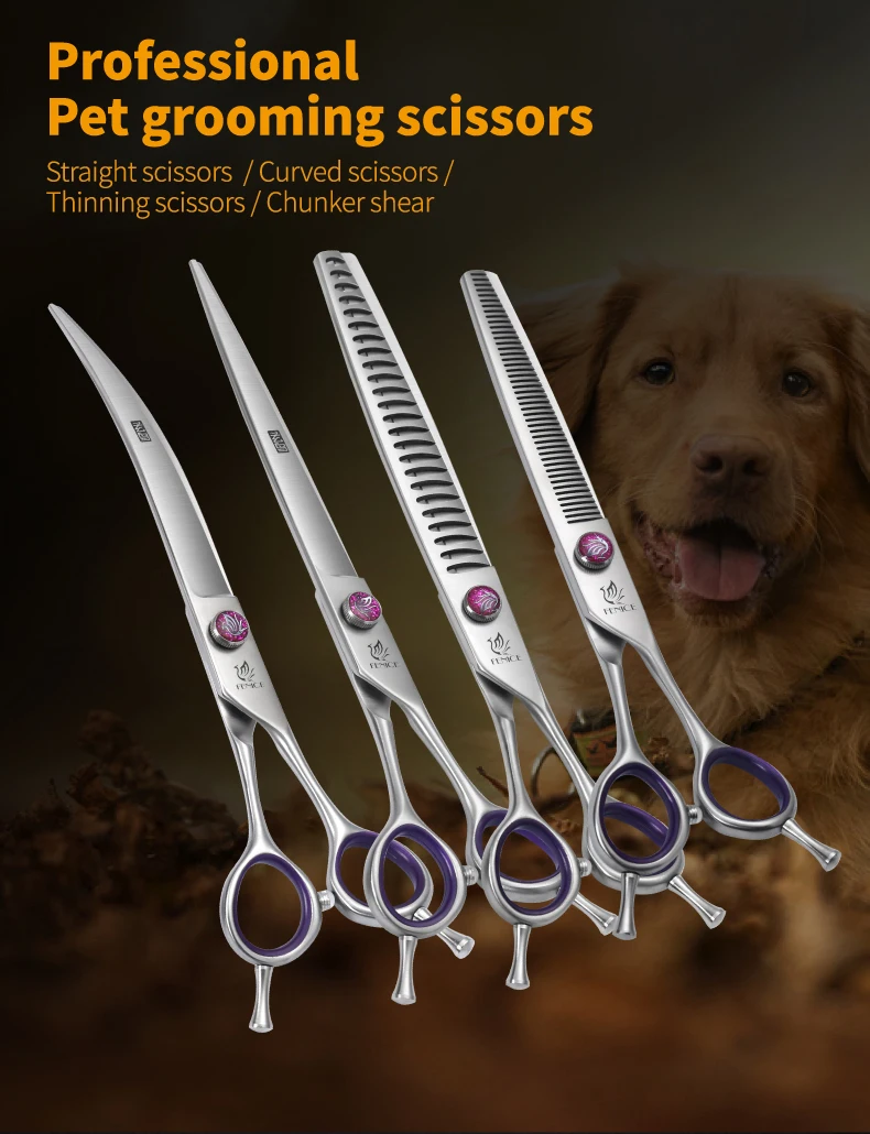Fenice JP440C 7/8 Zoll Professional Pet Hunde Pflege Schere Gerade Gebogen Verdünnung Chunker Scher Schere Set Für Hunde – Detail 1