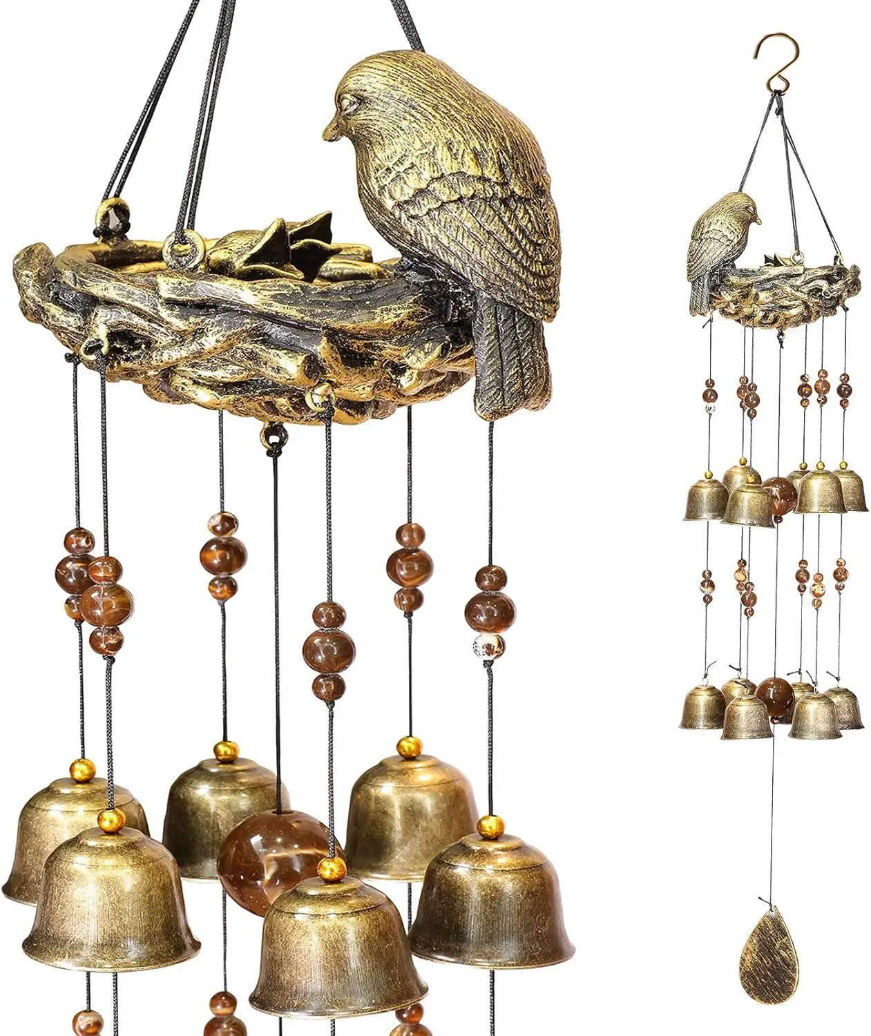 

Bird Nest Wind Chimes for Outside with 12 Wind Bells, Hanging Decoration for Garden Yard, Mother's Day Gift, Bronze