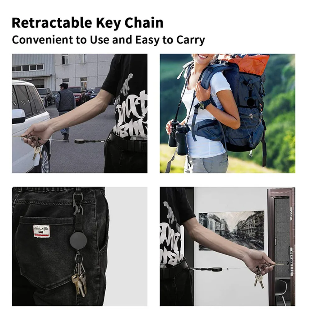 Wire Rope Heavy Duty Pull Office Supplies Keychain Tool Retractable Badge Holder Clip Key Ring Clips Badge Reel Clip Keychain