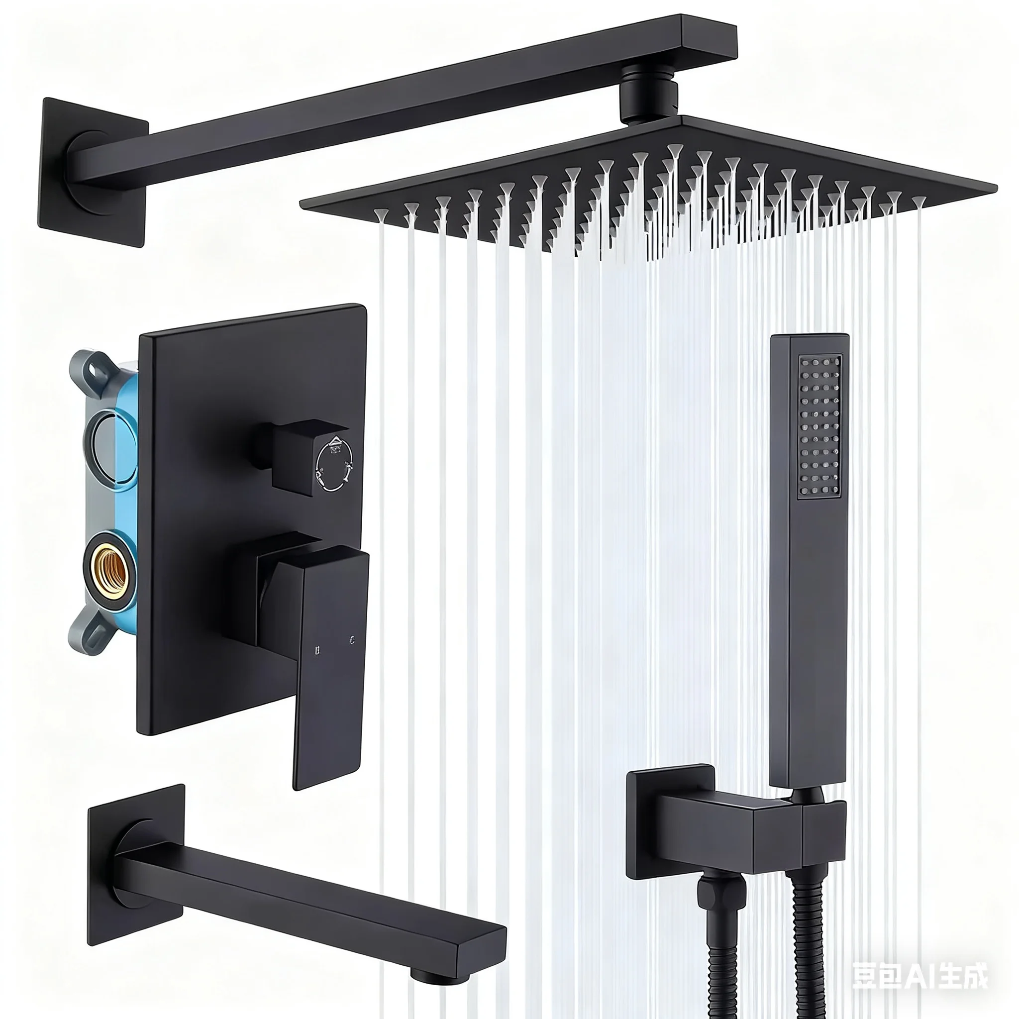 10 Inch Luxury Modern Black Stainless Steel Polished Single Handle Soft Spray Electric Bathroom Hidden Wall Suspension Shower