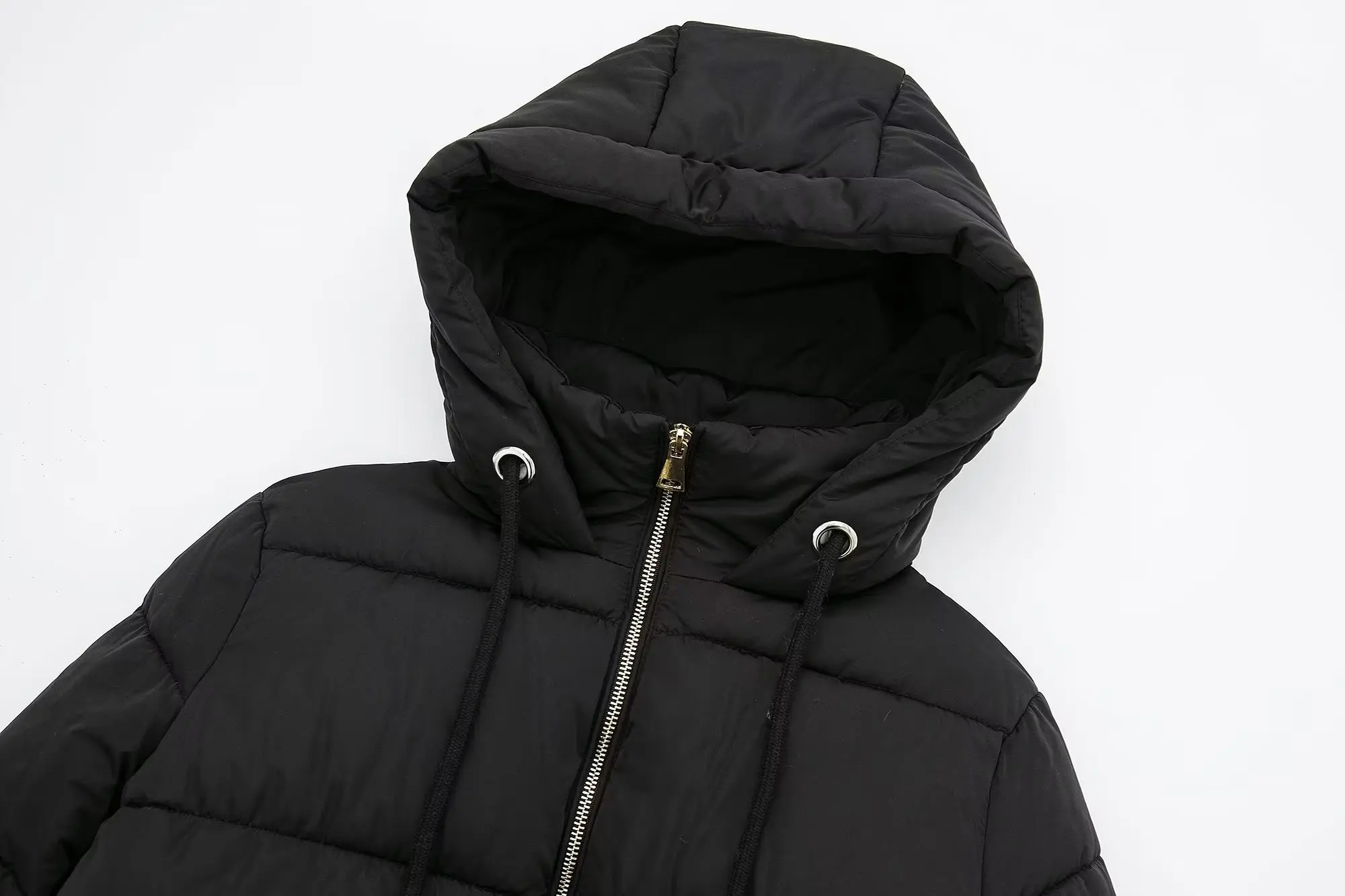 TRAFZA 2023 Women Autumn Winter Casual Solid Jackets Hooded Zipper Long Coat Straight Loose Pockets Jacket Fashion Women Coat