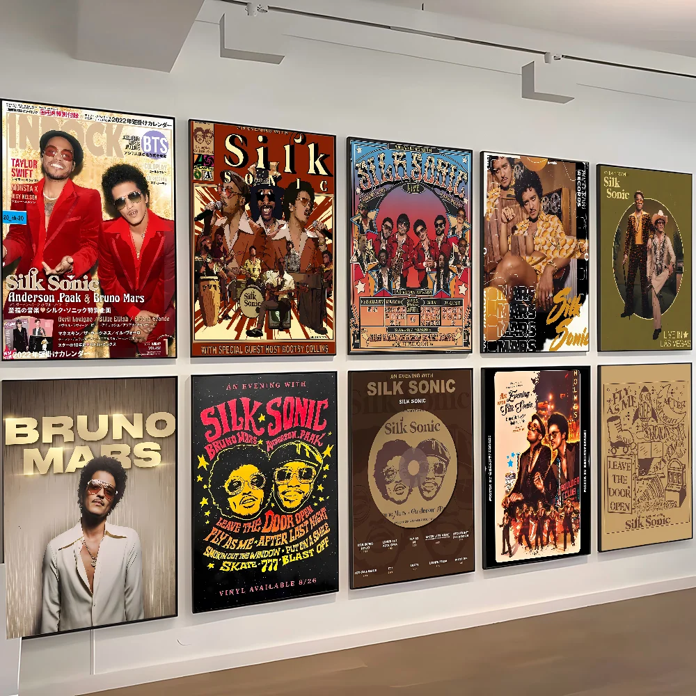 Seide Sonic Bruno Mars Poster selbstklebende Kunst wasserfester Papieraufkleber Kaffeehaus Bar Zimmer Wanddekoration