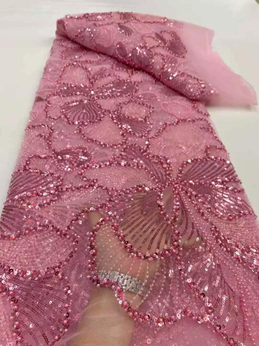 Новый список африканской кружевной ткани, новые высококачественные блестки, французские тюлевые кружева с бисером для шитья нигерийских свадебных платьев