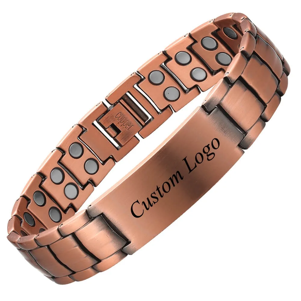 Copper Magnetic Bracelet Personalize ID Name Bracelets for Men Women Adjustable Wristband Alert Bracelet