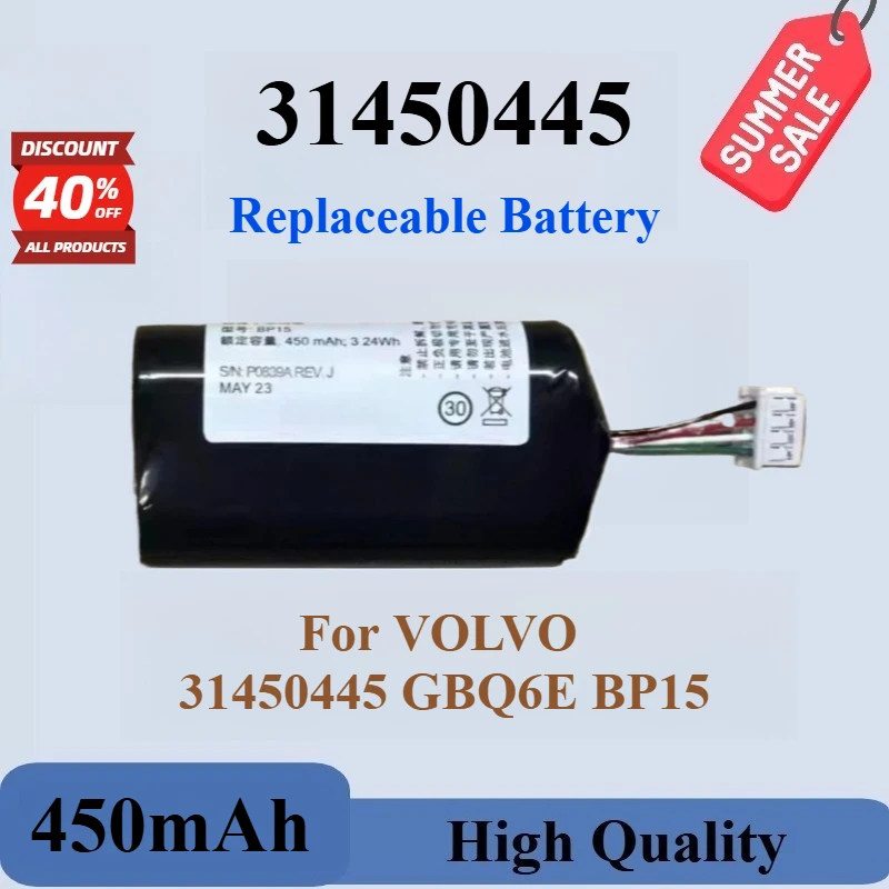 New 31450445 Battery 450mAh 3.24Wh For VOLVO 31450445 GBQ6E BP15 Volvo XC90 XC60 XC40 V90 V60 S90 VCM Gateway S/N:P0839AREV