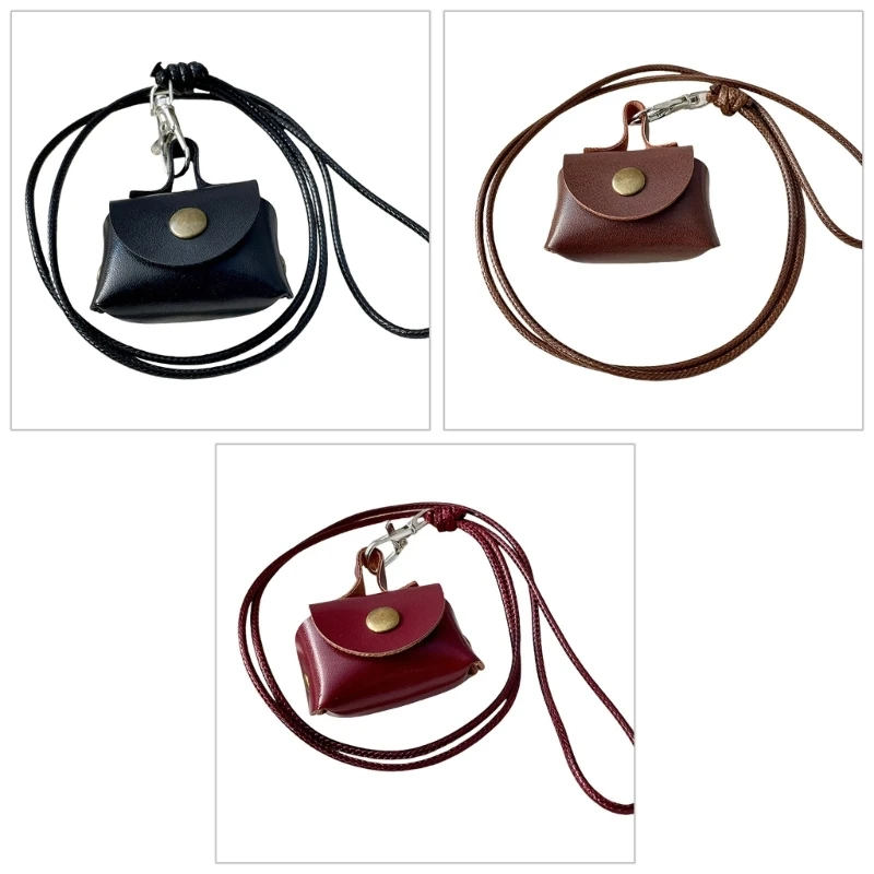 Small PU Leather Coin Holder Necklace Perfect for Casual and Travel Use