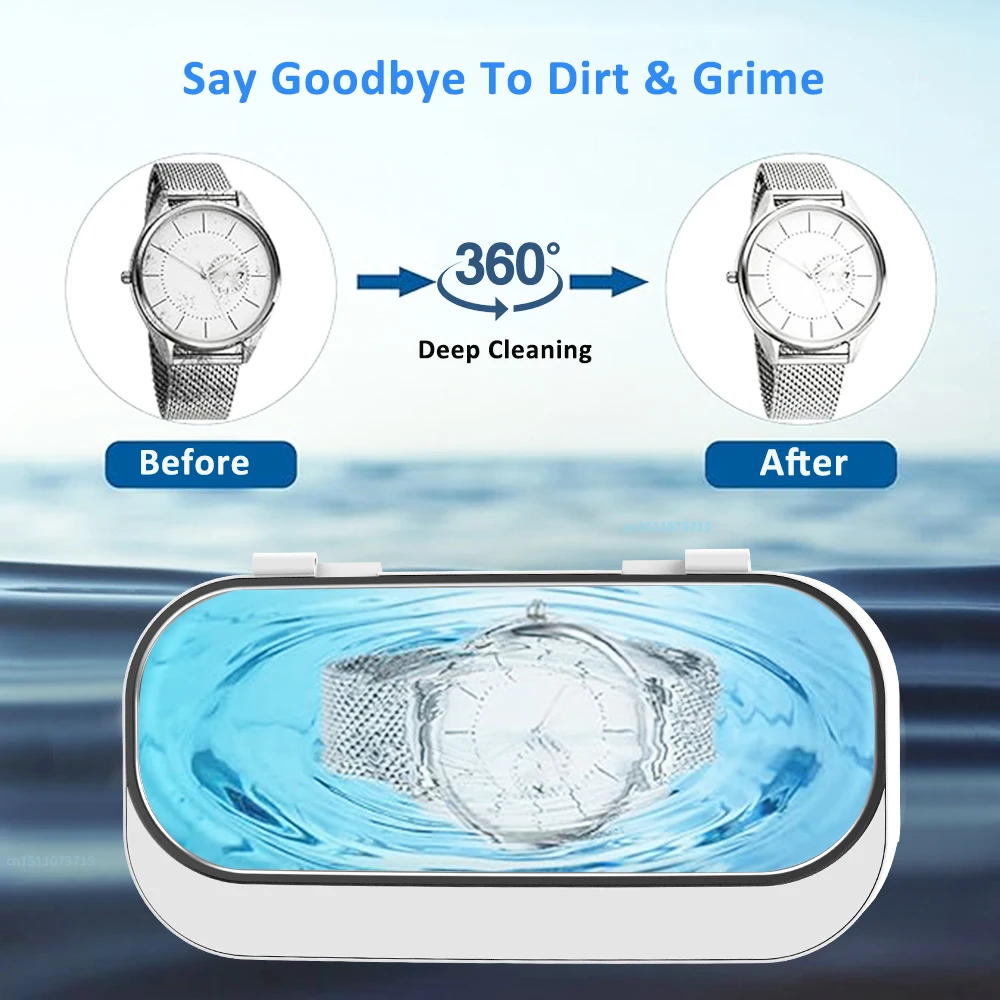 Высокочастотный вибрационный ультразвуковой очиститель 47 кГц с низким уровнем шума 360 °   Машина для глубокой очистки ювелирных изделий, очков, ультразвуковая ванна