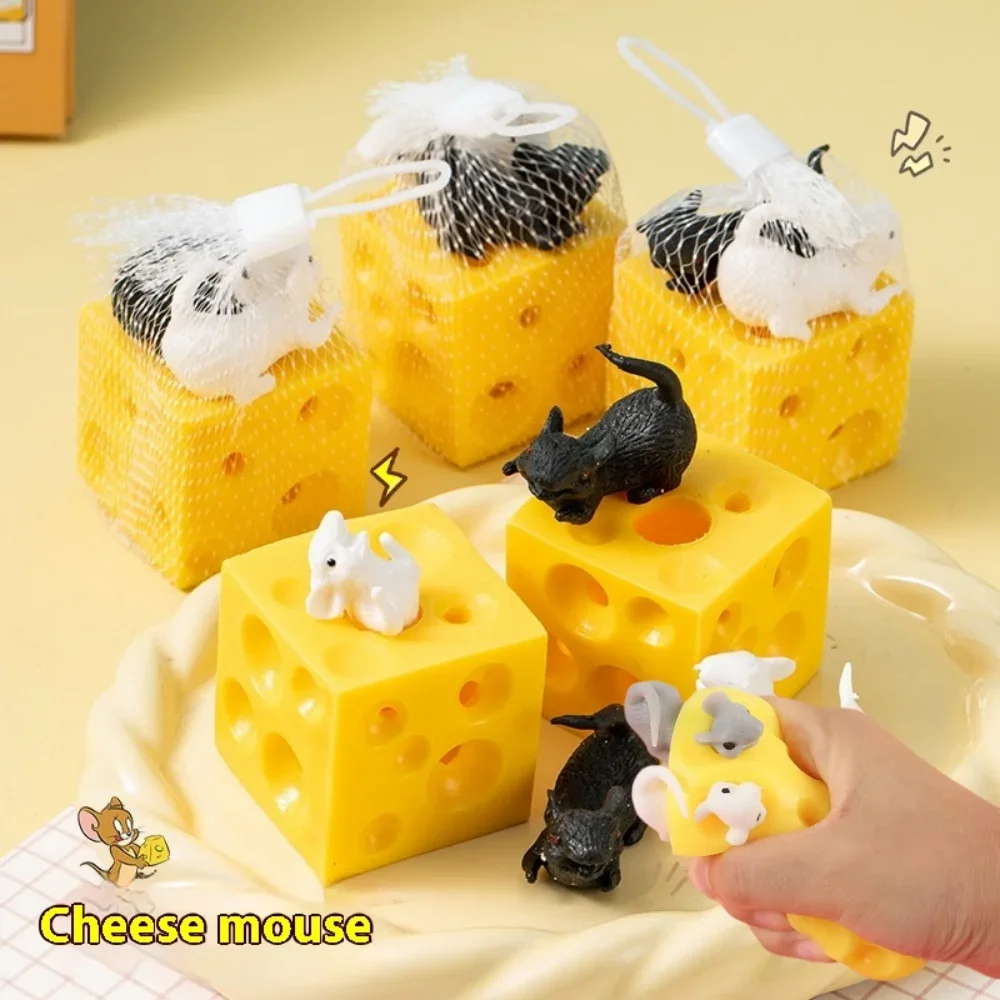 1/3Pcs Mouse Drill Cheese Finger Anti Pressure Toy Elastic Stretch Mouse Hidden in Cheese Hole Block Stress Relieving Latex Toy