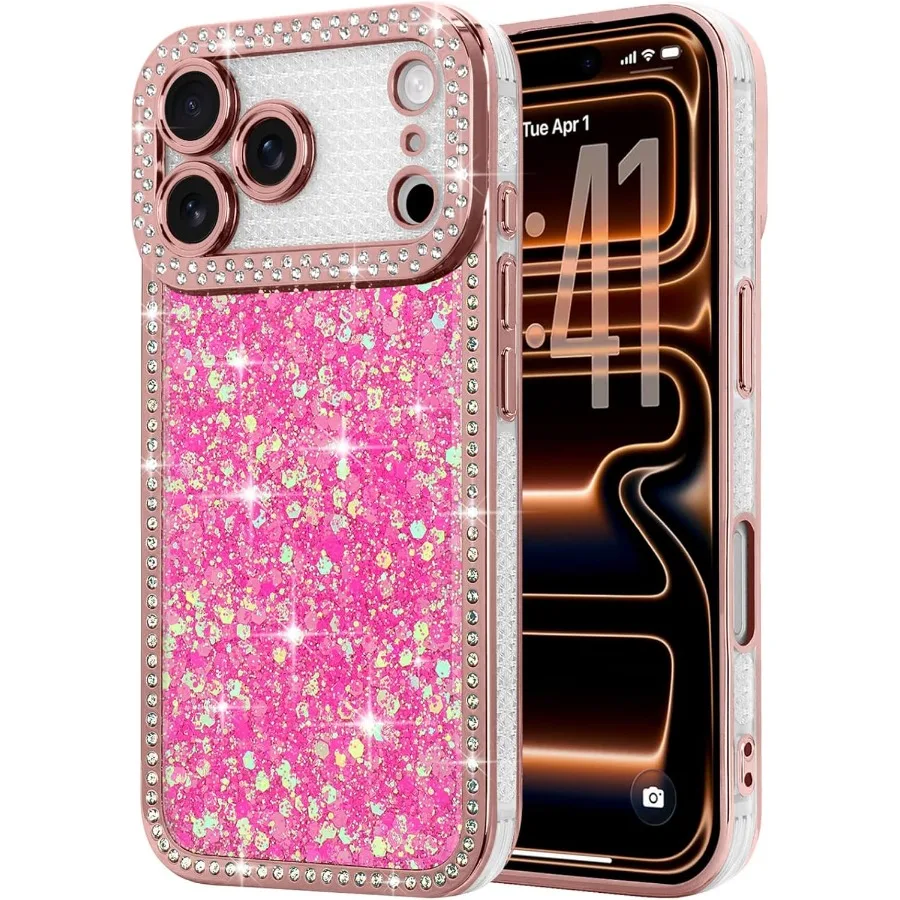 

For iPhone 17 Pro Case Glitter Luxury Shiny Bling Sparkly Bumper Cover with Crystal Diamonds for Women Girls Soft TPU Shockproof