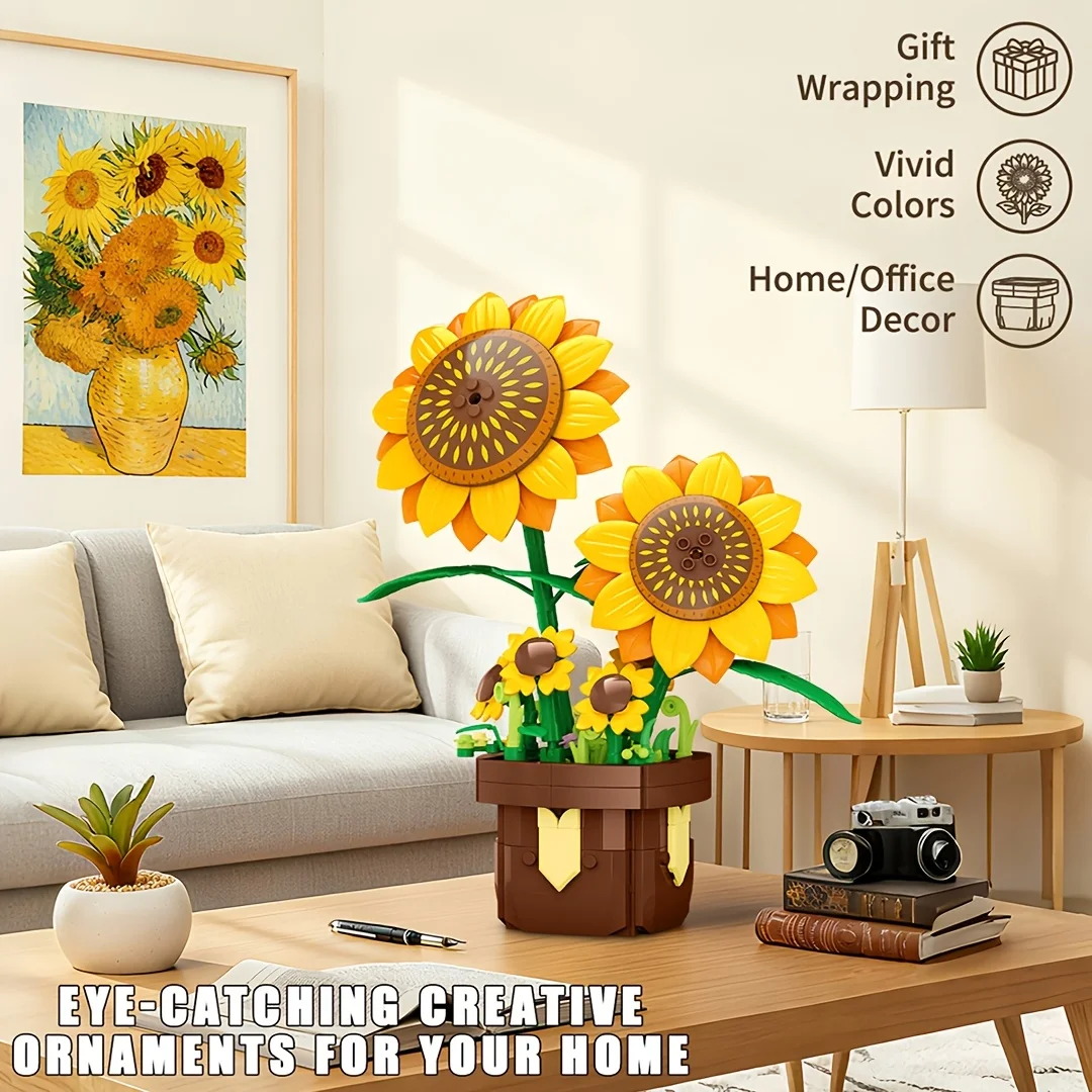 

Sunflower Model Toy/290+pcs Building Blocks Set/Potted Plant Desktop Ornament/Suitable for Collectors/New Year Christmas