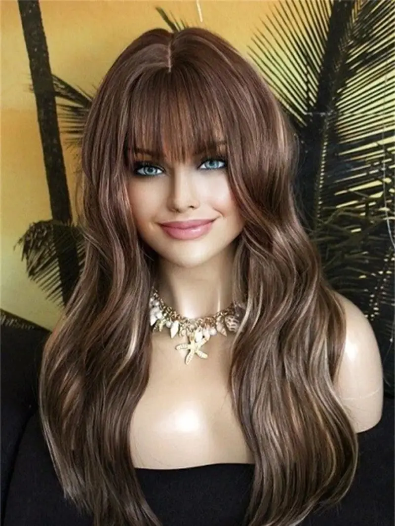 

Невидимый прозрачный парик шнурка, готовый к отправке парики Ombre Шоколадно-коричневый HD парик фронта шнурка Синтетические парики Средняя часть парика 26 дюймов