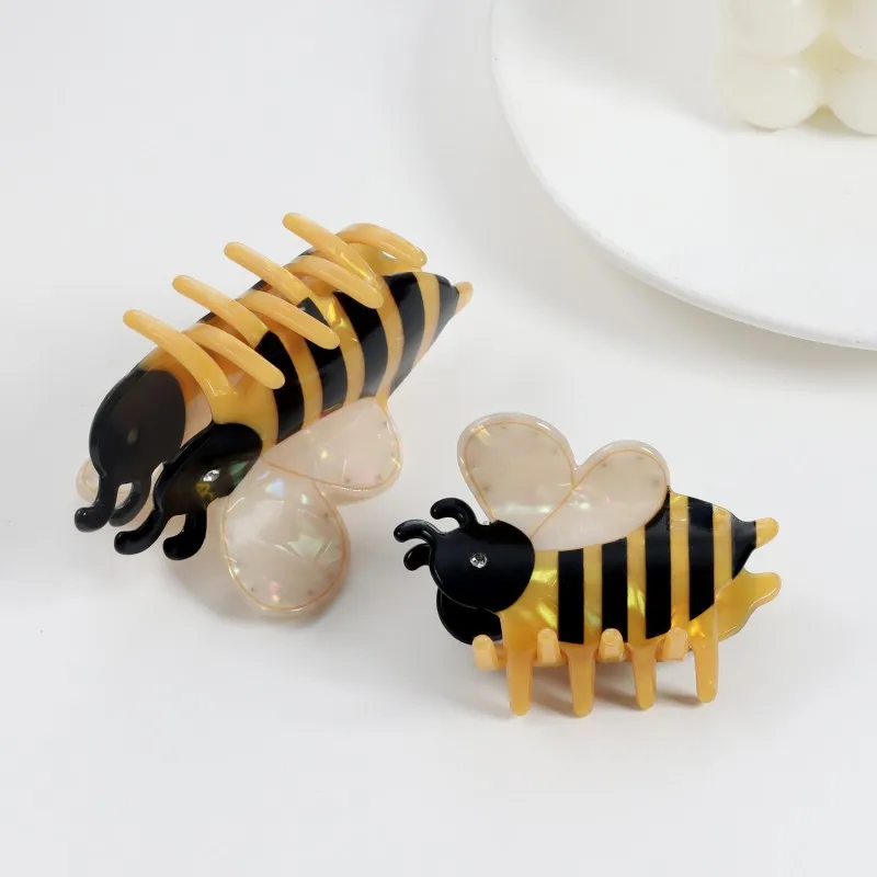HANGZHI Yellow Black Stripe Rhinestone Bee Hair Clip Cute Cartoon Animal Shark Clip Unique Creative Hair Accessories For Women