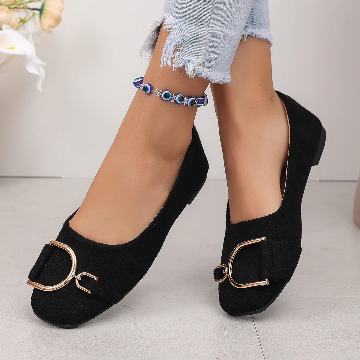 Nuevas Zapatillas de Ballet de Gamuza para Mujer con Hebilla Metálica, Calzado Casual Diario, Chaussure Femme, Calzado Mujer, Zapatillas