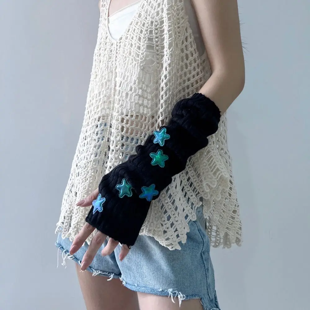Elastic Solid Color Star Knitted Gloves Gothic JK Wool Sleeve Cuff Y2k Lolita Style Arm Warmers Streetwear