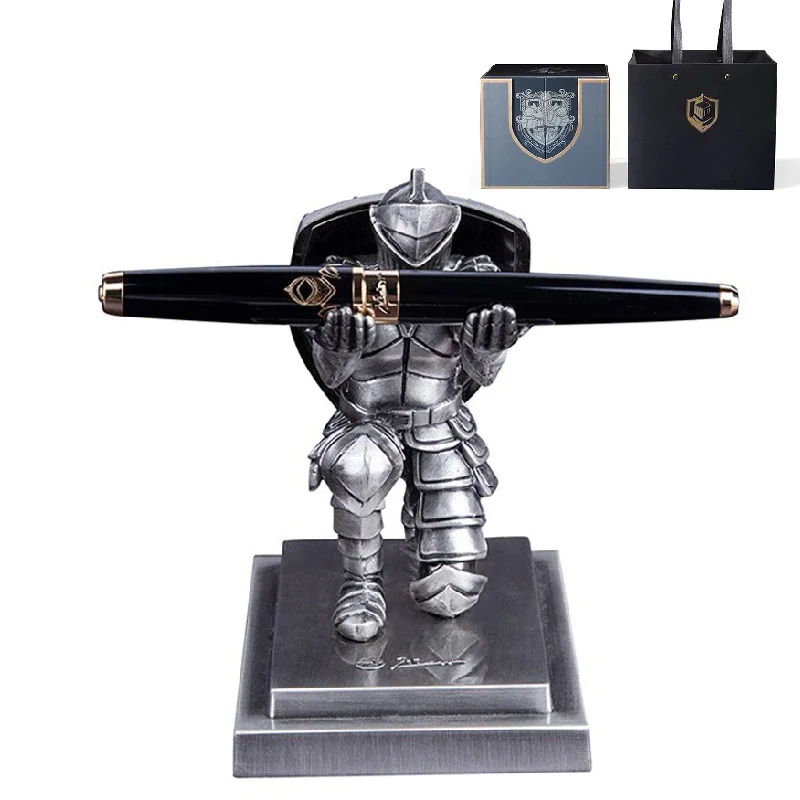 Fountain Pen with Knight Pen Holder Set Medieval Theme Stationery Office Decor Students Special Writing Pen Birthday Great Gifts