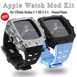 Luxury Modification Kit for Apple Watch 44mm Band 45mm Metal Zinc Alloy Case Cover Silicone Strap for IWatch Series 9 8 7 6 5 SE