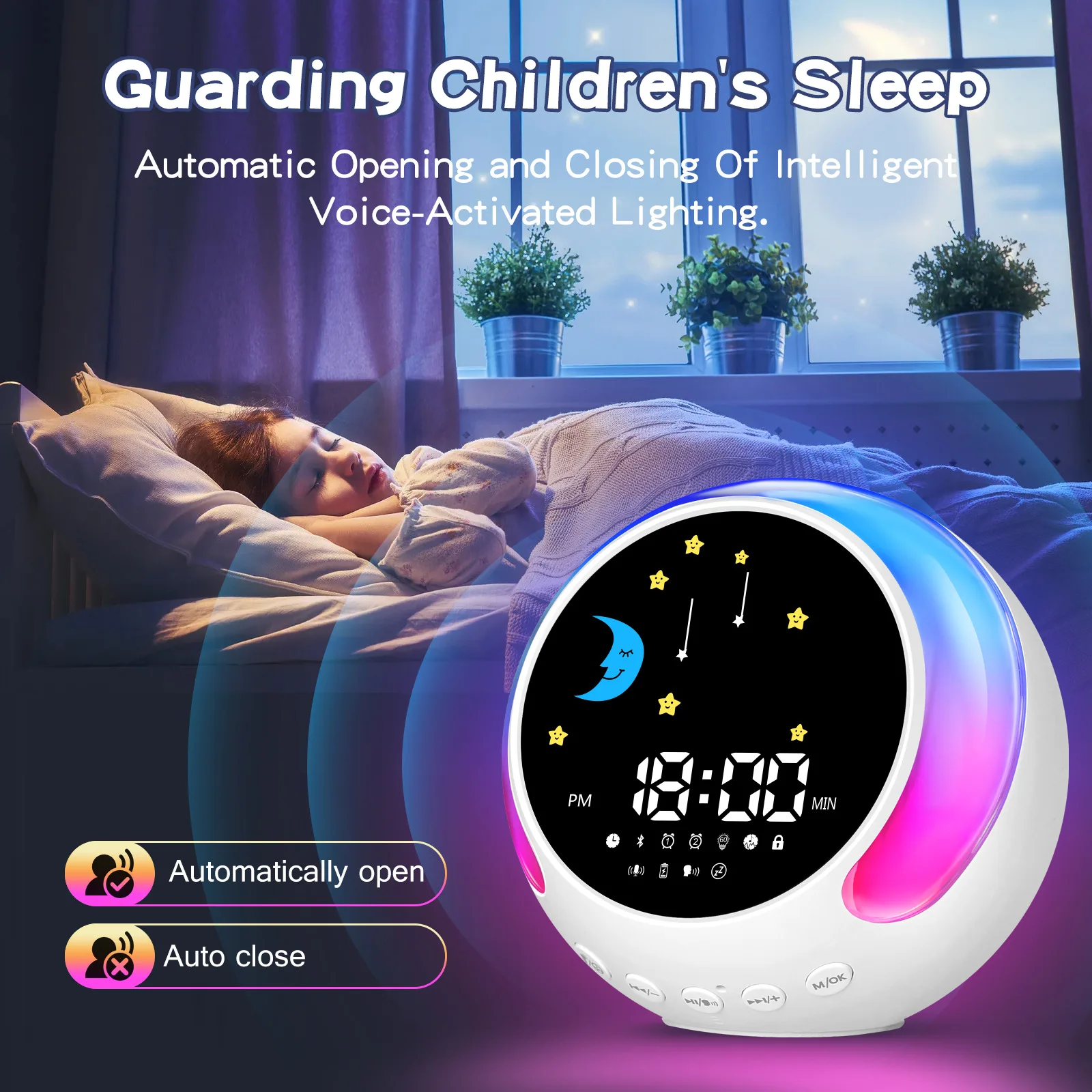 Children\'s Alarm Clock Bluetooth Speaker Touch Night Light RGB with White Noise Wake-up Light DIY Alarm Clock Ringtone