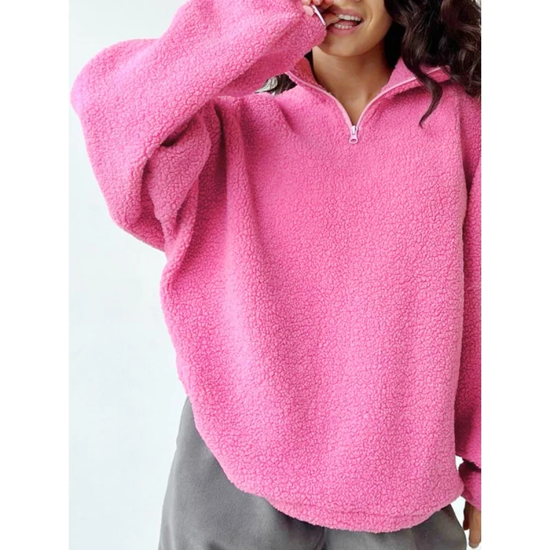 Mode Eenvoudige Roze Kasjmier Hoodie Dames Nieuwe Lente Warme En Losse Pullover Opstaande Kraag Jas Fengsb