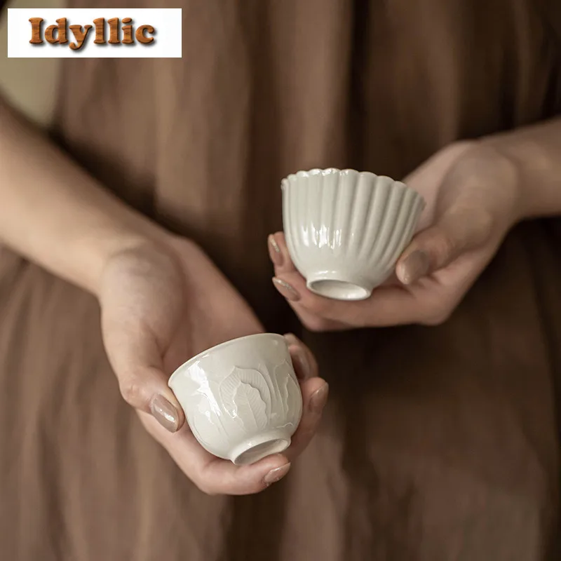 

2pc/lot Grass Ash Chrysanthemum Petals Teacup Aesthetic Tea Bowl Jug Tea-tasting Meditation Cup Jianzhan Master Cups For Teaset