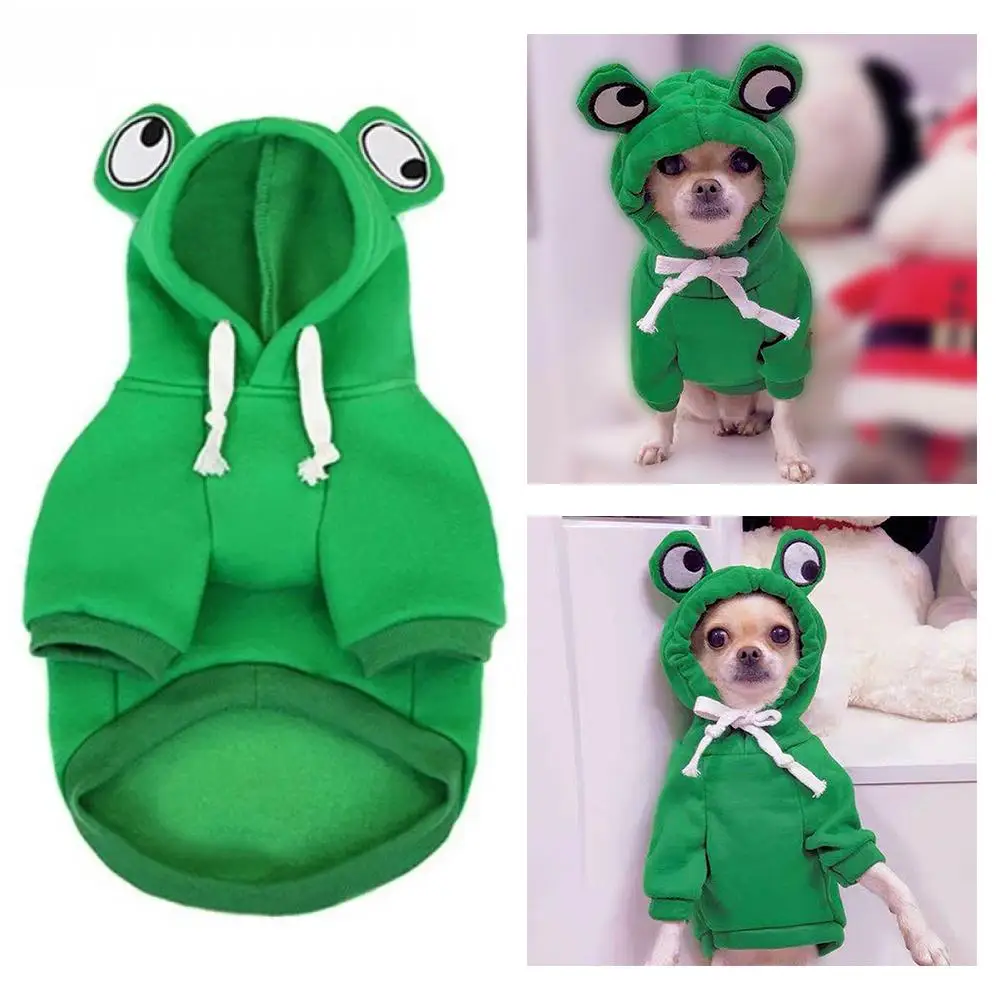 Funny Pet Clothes Cute Green Little Frog Dog And Cat Dog Plush Autumn Winter Fashion Jacket Outdoor Cotton Small And Sweats L6O2