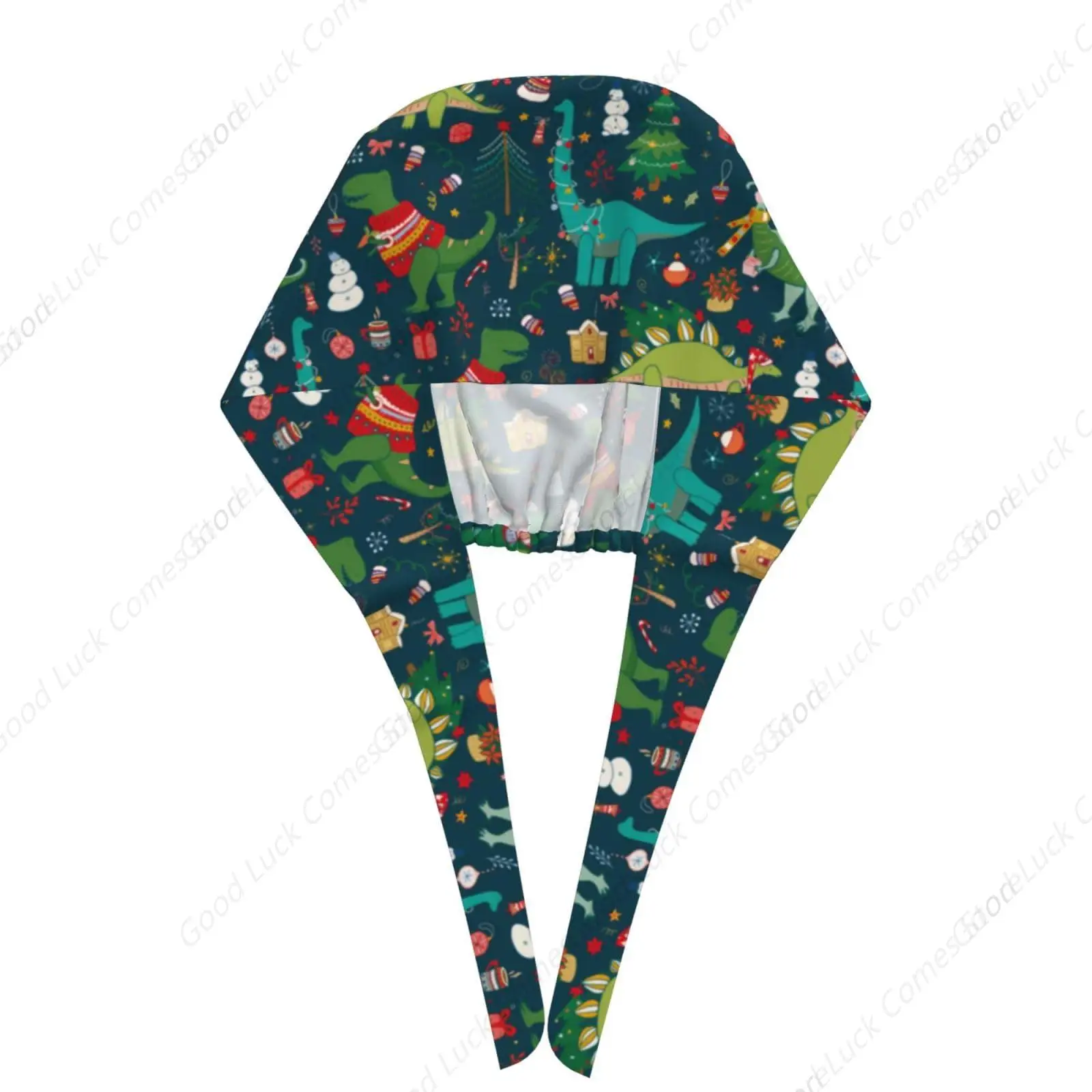 ديناصور عيد الميلاد سنة جديدة سعيدة قبعة العمل فرك قبعة مع العصابة قابل للتعديل للجنسين النساء التعادل الخلفي قبعة ممرضة قبعات جراحية #3