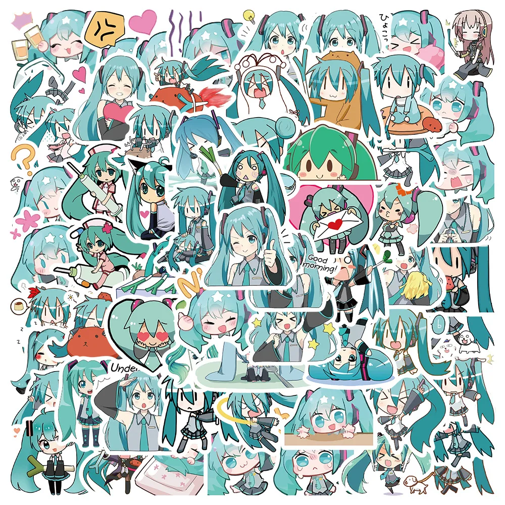 65pcs Hatsune Miku Stickers Cute Sticker Pack Guitar Skateboard Hand Account Waterproof Phone Case Kawaii Packaging Laptop Skin