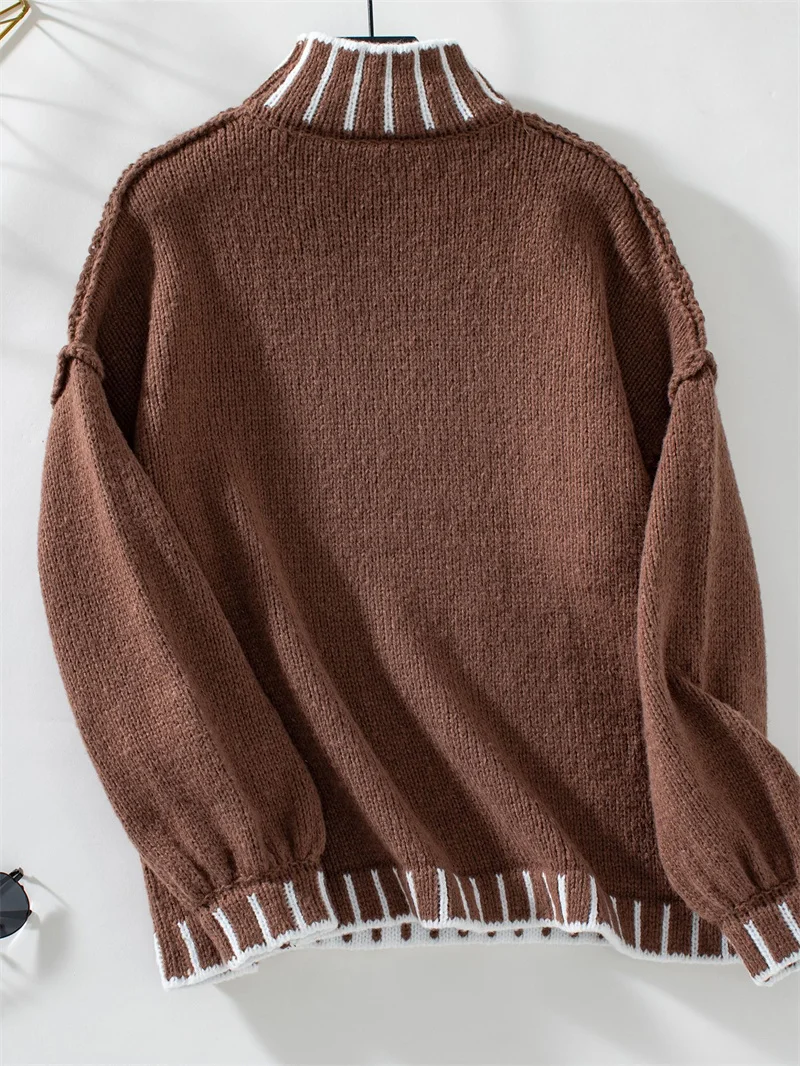 Womens Long Sleeve Knit Turtleneck Tops Fashion Sweater Pullover Knitted Striped Cable Knit Fall Winter Outfits