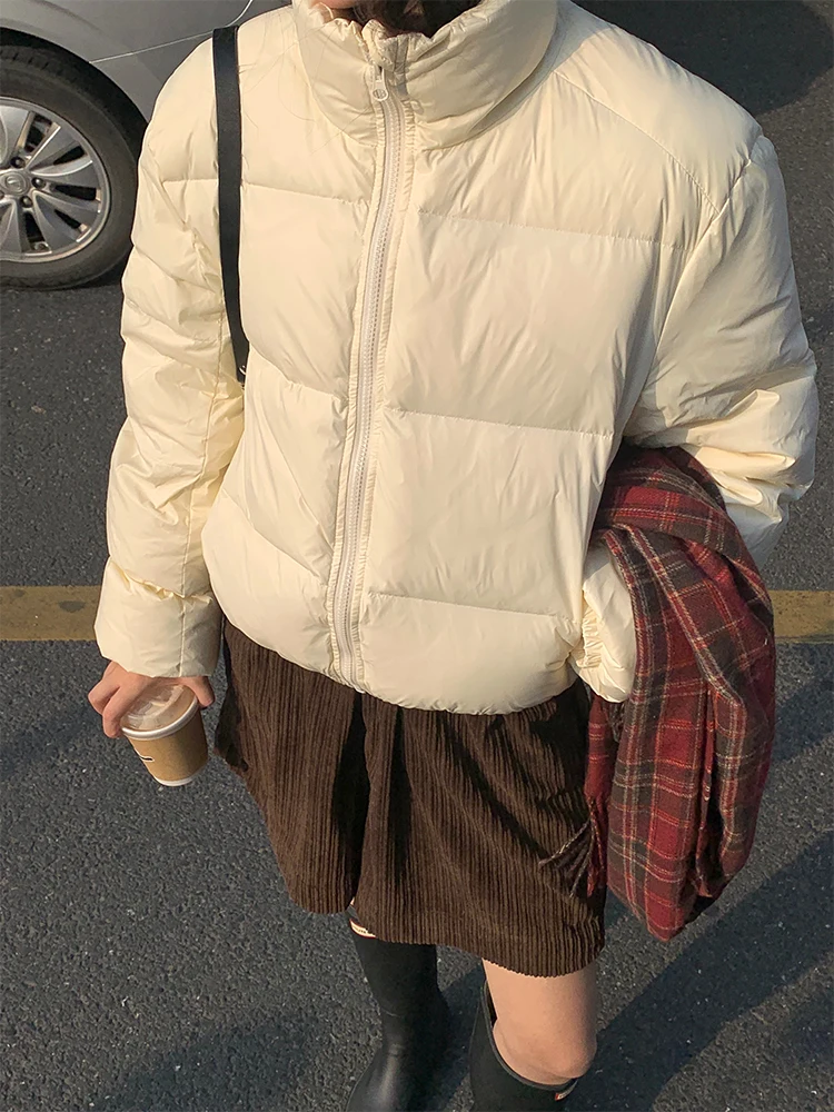 

NIDEBLA90 Women's Puffer Jaet White Du down Lightweight Warm Bread Sle ort Coat Street Sle Thiened Winter Outer...