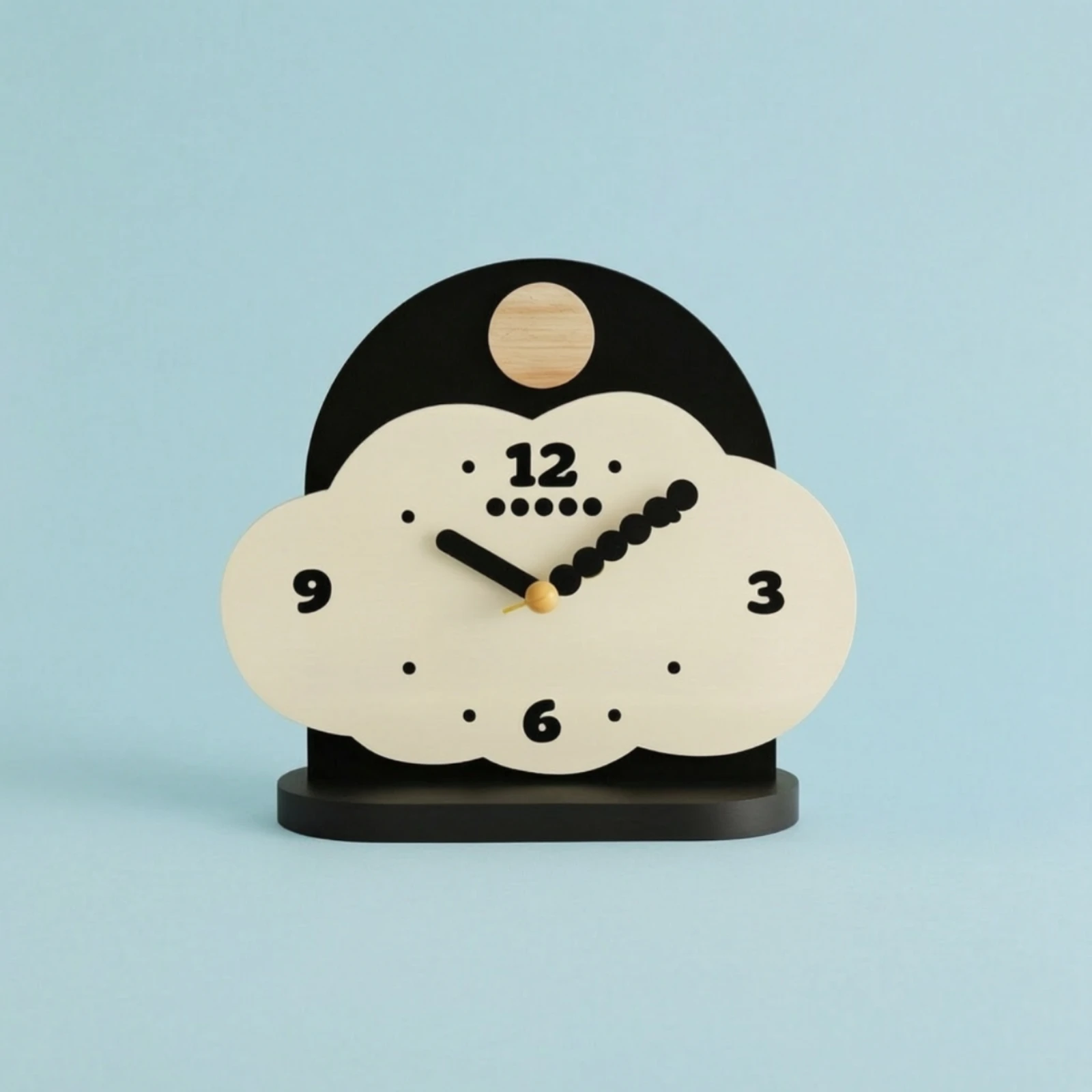 Clock with Arched Back Panel Cream and Black Cloud Shaped Clock Timepiece Compact Quiet for Minimalists, Entryway Table