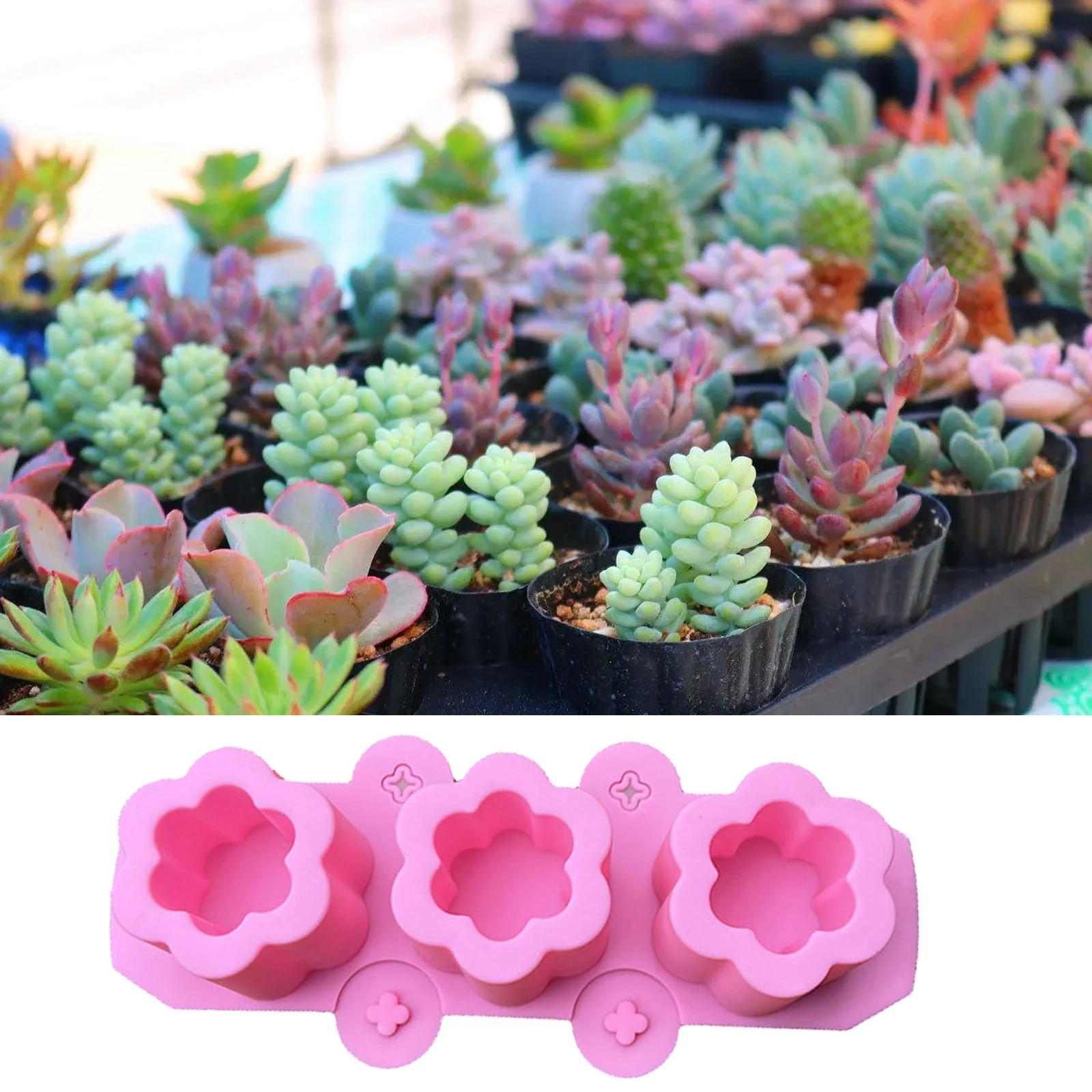 Silicone Concrete Planter Cement Pot Molds 3 Cavity Plum Blossom Succulent Flowerpot Mold Ice Tray Handmade Garden Tools