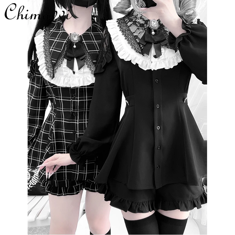 

Japanese Style Mine Series Subculture Long Sleeve Dress Set Autumn New College Cute Girl Slim Dress Top + Shorts Lolita Sets