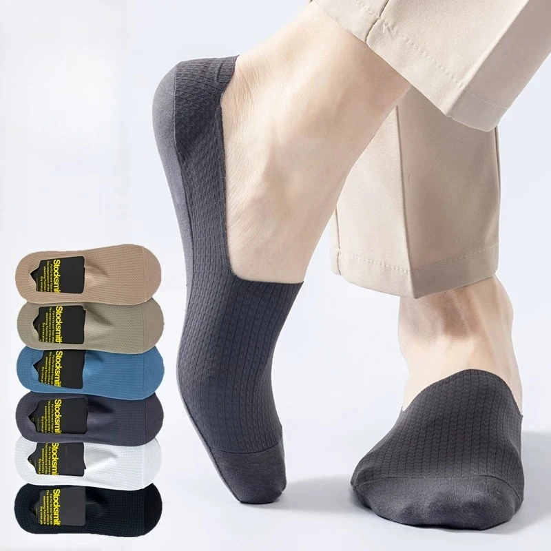 

Summer Thin Ice Silk Sock Slippers Solid Color Silicone Anti-slip Low Cut Boat Socks Men Male Seamless Invisible No Show Socks