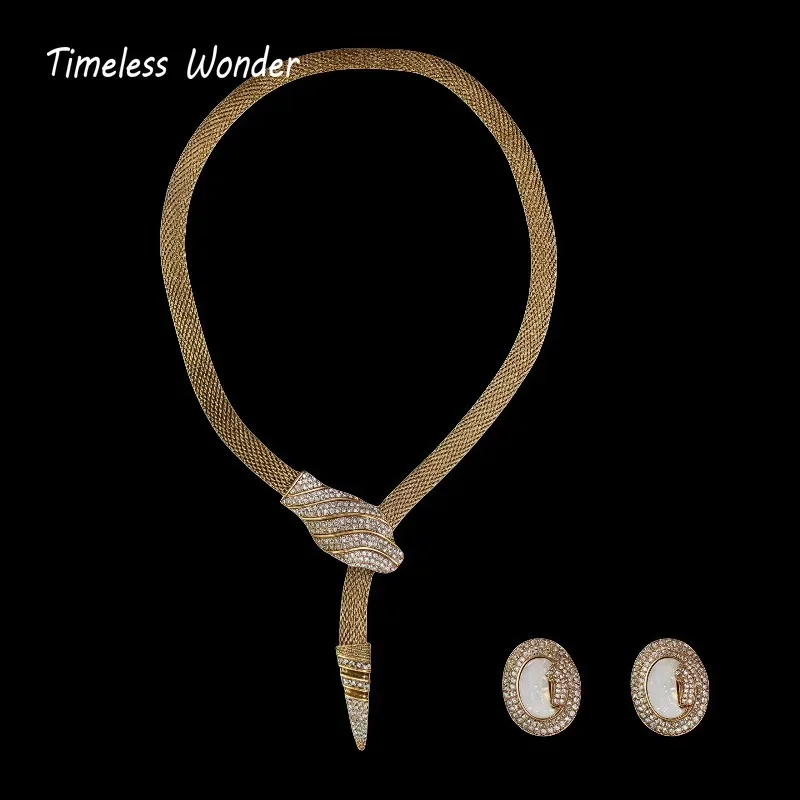 

Timeless Wonder Retro Zircon Snake Chain Pave Necklace N Button Earrings Women Designer Fine Jewelry Trendy Rare Top Gift 5614