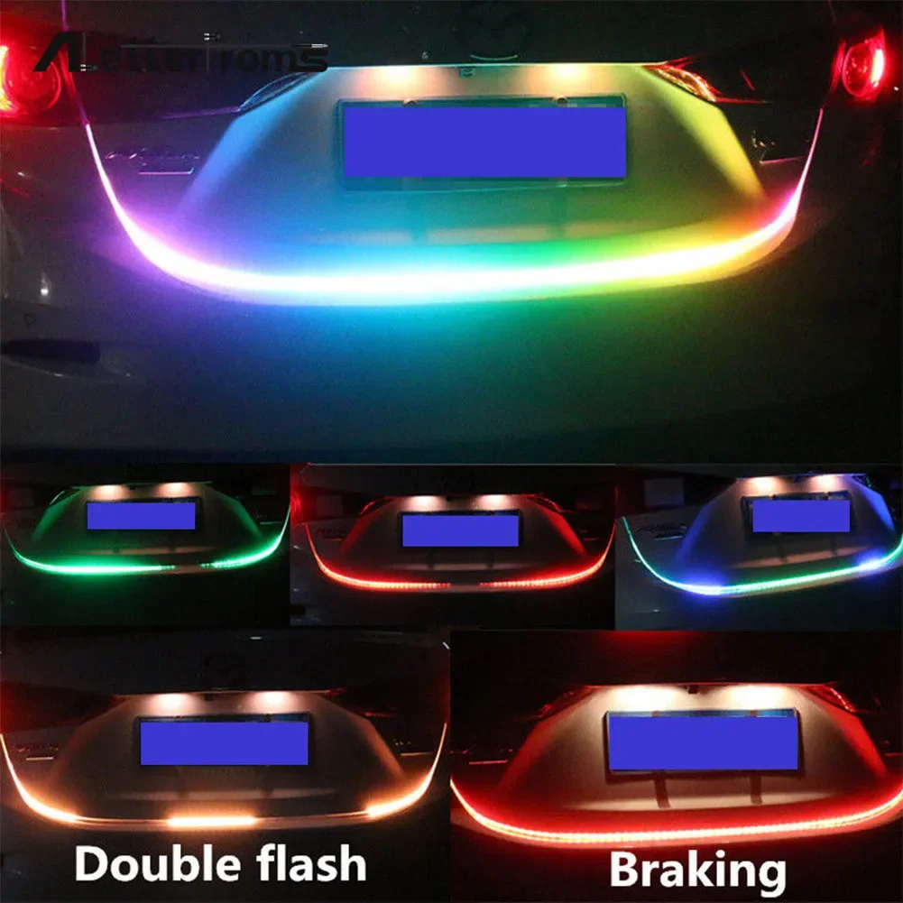 Car Rear Trunk Tail Light 120cm Colorful Dynamic Reverse Warning LED Strip 12v Additional Brake Follow Turn Signal Lamp