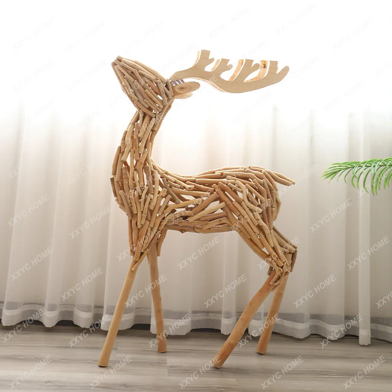 Lucky Log Handmade Deer Home Decoration Living Room Entrance Floor Simple and High-End Decoration Crafts