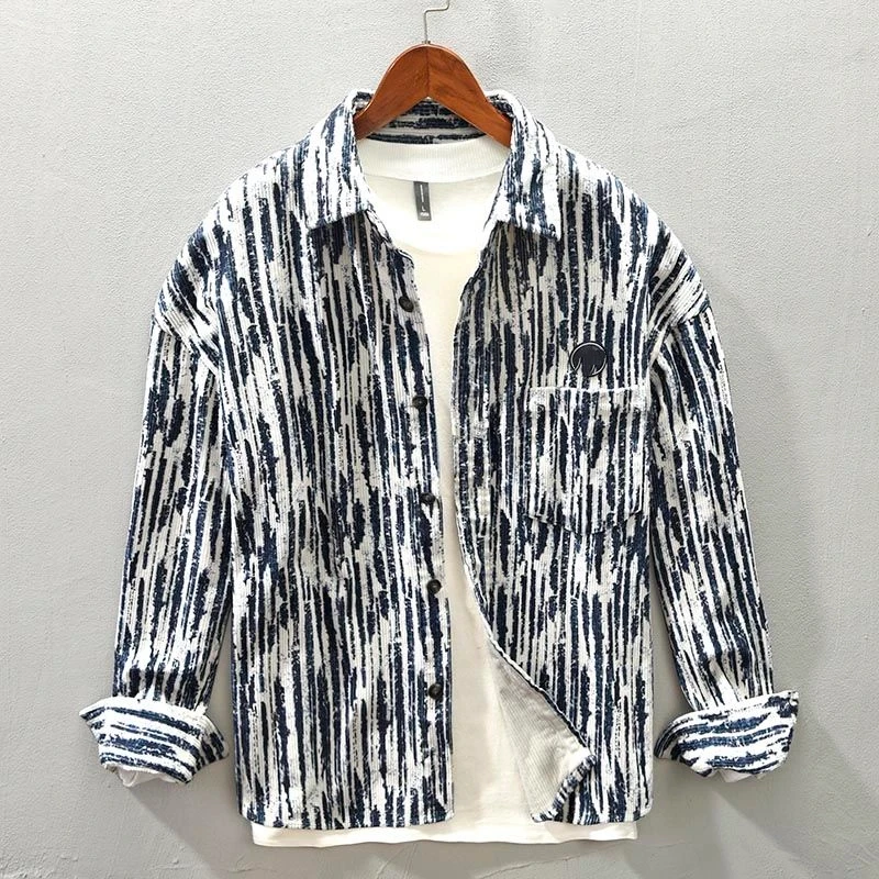 

Spring Autumn New Leopard Plus Size Long Sleeve High Street Blouse Polo Neck Loose Casual Shirt Tops Fashion Korean Men Clothing