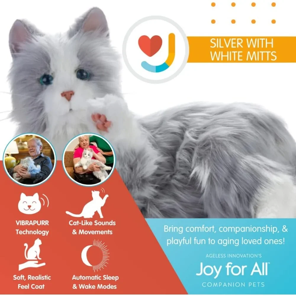 JOY For All, แมวสีเงินที่มีถุงมือสีขาว-สัตว์เลี้ยงสหายแบบโต้ตอบ-เหมือนจริงและเหมือนจริง, แมวสีเงินมีถุงมือสีขาว