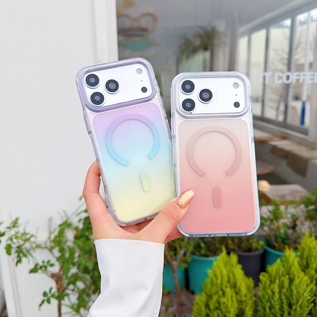 

High Quality Shockproof Gradient Magnetic Case For iPhone 13 14 15 16 17 Pro Max Plus Built-in Magnet For Wireless Charge Cover