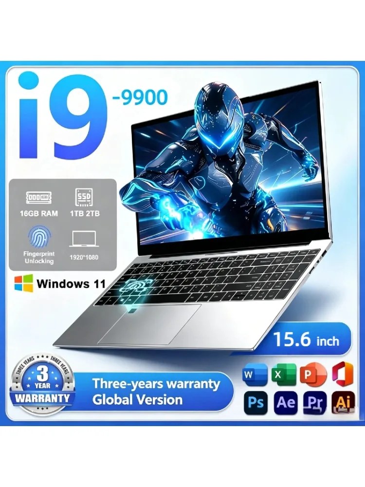 2026 Neuer 15,6-Zoll-Gaming-Laptop Intel Core i9 9900 32GB RAM 2TB SSD Win11 Pro 1920x1080 FHD Ultra Slim Notebook für Büro und Gamer.