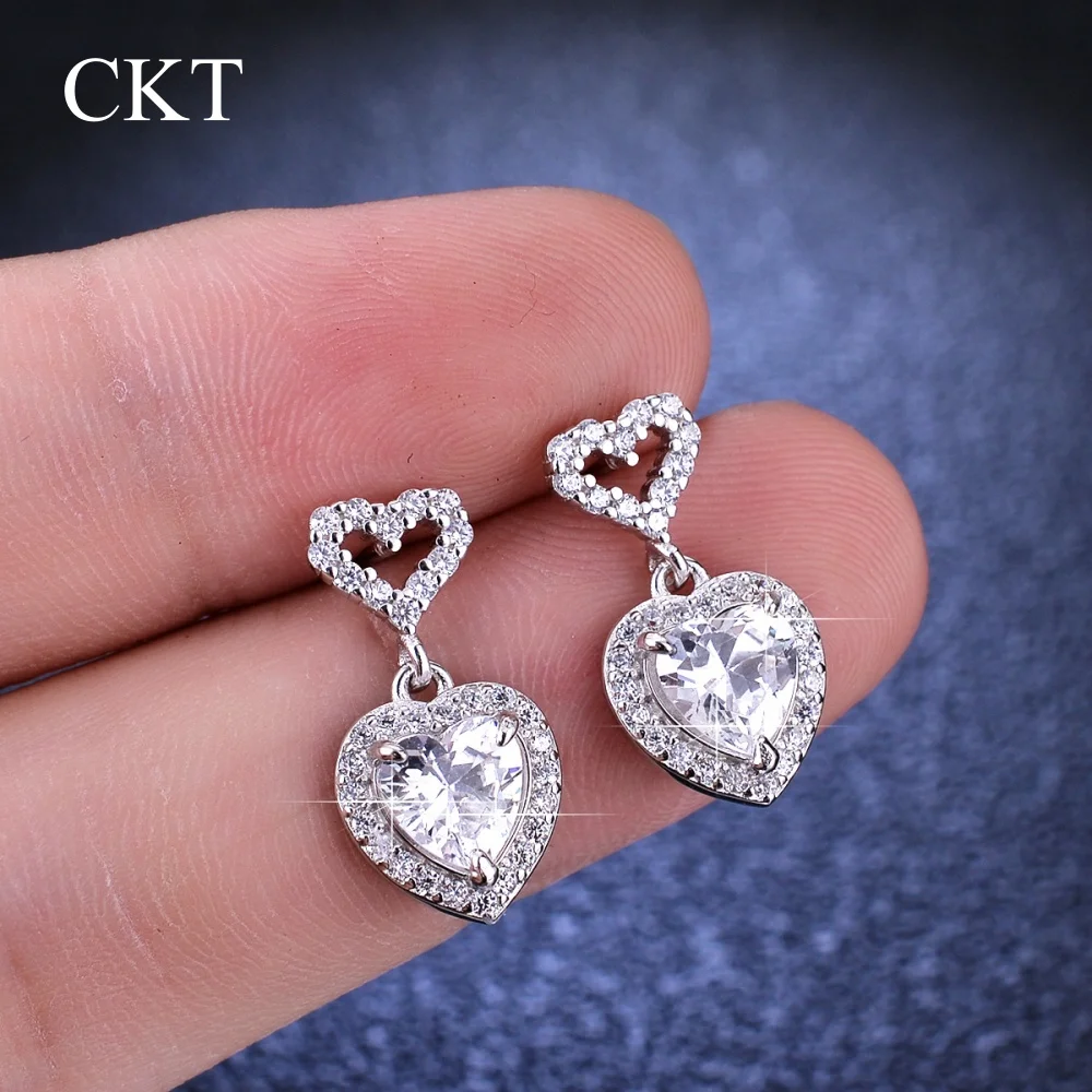 CKT Heart Cut Moissanite Drop Earrings Platinum Pt950 D Color Diamond Drop Earring for Women Wedding Gift Jewelry GRA Certified