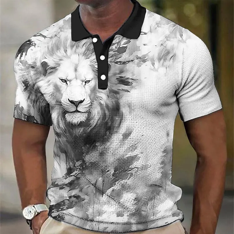 

3D Print Animal Lion Pattern Polo Shirt For Men Retro Classic Simple Daily Outdoor Casual Tops Summer Loose Lapel Button Clothes