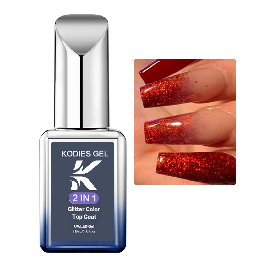 KODIES GEL Diamond Red Top Coat Gel UV smalto per unghie Glitter Shine 15ML Semi permanente Soak Off Unicorn Nail Art funzionale Gellak