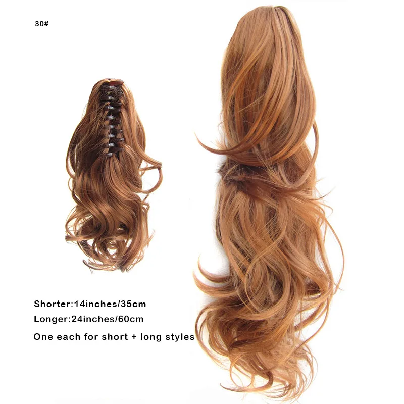 Synthetic 2Pcs Claw Ponytails Hair Short+Long One Each Clip On Hair Tail Wavy Hairpiece For Woman