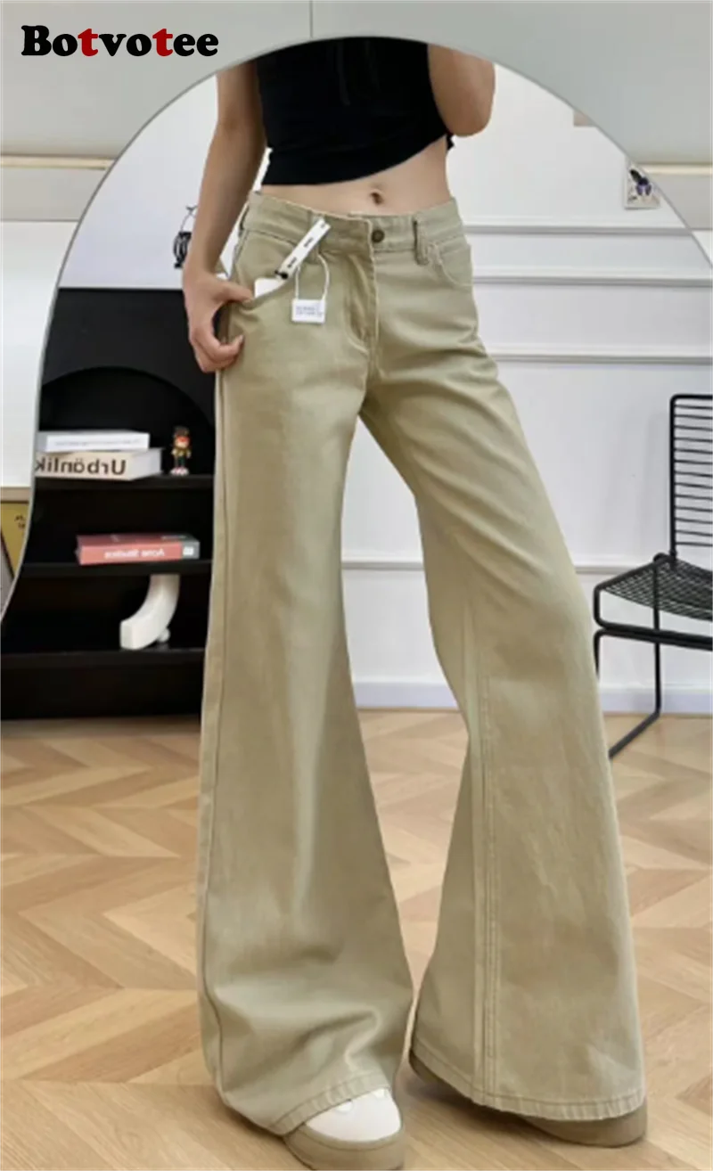 

Botvotee Khaki Bootcut Flare Jeans Женские - Широкие джинсовые брюки с низкой посадкой Американские винтажные брюки свободного покроя 90-х годов Y2K