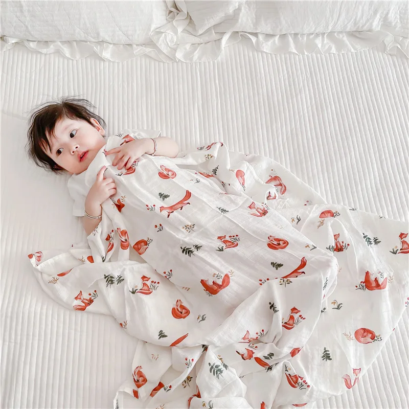 Bear Muslin Swaddle Blanket for Baby Boys Receiving Blanket Newborn Swaddling Wrap 70% Bamboo 30% Cotton Silky Soft 47x47 inches