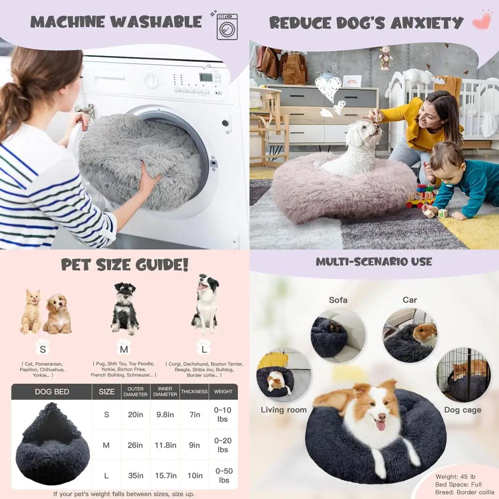 

Grey Washable Calming Donut Dog Bed with Attached Blanket for Large Breeds (20/26/35)