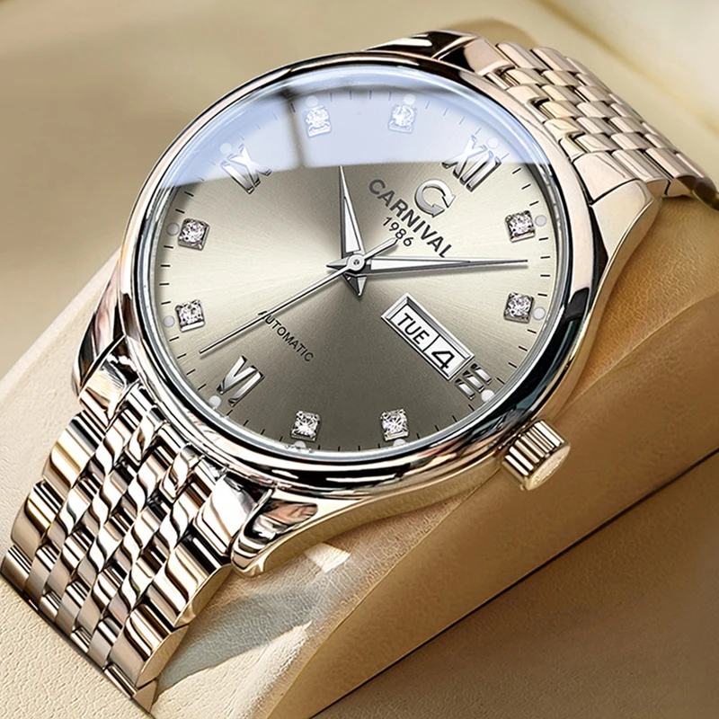Carnival Brand Fashion Week Date Automatic Watch Men Luxury Imported Movement Mechanical Watches Sapphire Stainless Steel Clock